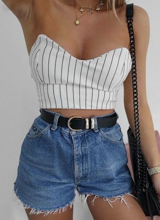 White and Black Vertical Striped Cropped Top Outfits: 
