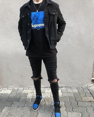 Black Ripped Skinny Jeans with Blue 