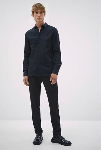 Black Long Sleeve Shirt Smart Casual Outfits For Men: 