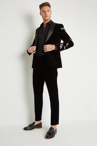 Black Velvet Dress Pants Outfits For Men: 