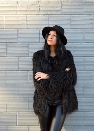 Black Fur Coat With Hat Winter, Hats To Wear With Fur Coats