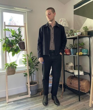 Black Harrington Jacket Outfits: If it's ease and practicality that you're looking for in menswear, pair a black harrington jacket with black jeans. And if you wish to immediately up your getup with a pair of shoes, why not add a pair of black leather chelsea boots to the equation?