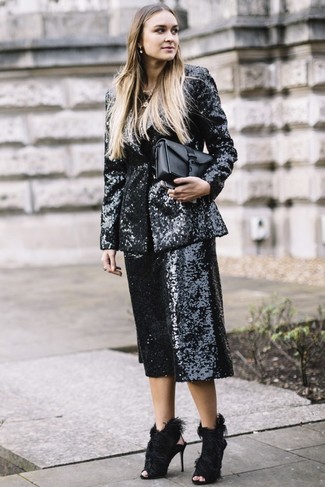 Black and White Sequin Blazer Outfits For Women: 