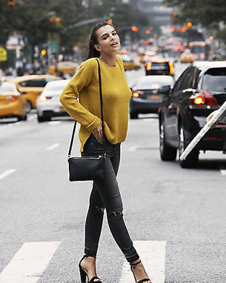 Black Leather Crossbody Bag Casual Outfits: 