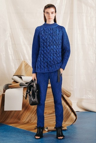 Blue Cable Sweater Outfits For Women: 