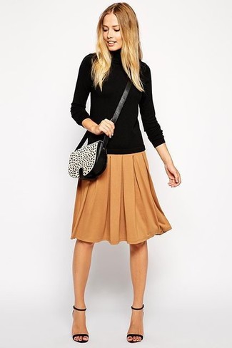 Brown Pleated Midi Skirt Outfits: 