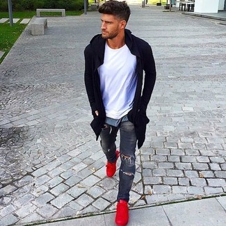 Black Hoodie with Red Shoes Outfits For 