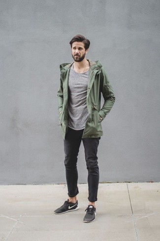 Dark Green Lightweight Parka Outfits For Men: 