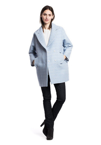 Light Blue Pea Coat Outfits For Women: 