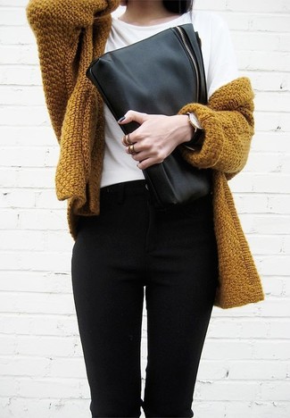 Mustard Open Cardigan Outfits For Women: 