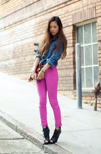 Hot Pink Skinny Jeans Outfits: 