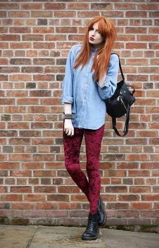 Burgundy Velvet Skinny Jeans Outfits: 