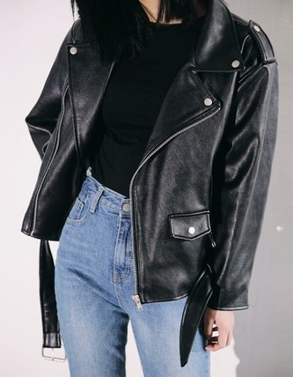 Drape Front Leather Jacket