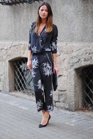 Black Floral Silk Jumpsuit Outfits: 