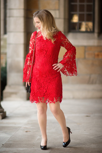 Red Lace Shift Dress Outfits: 
