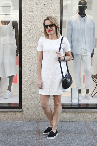 White Textured Shift Dress Outfits: 