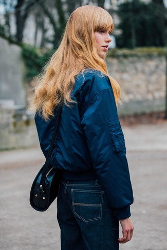 Navy Bomber Jacket Outfits For Women: 