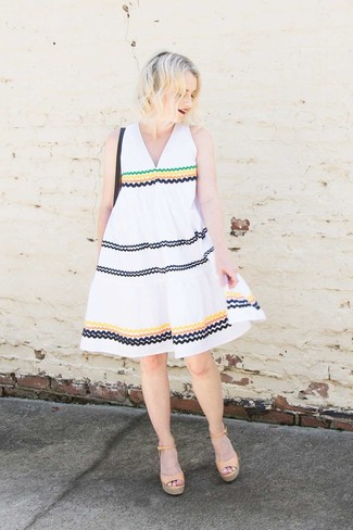 White Embroidered Swing Dress Outfits: 