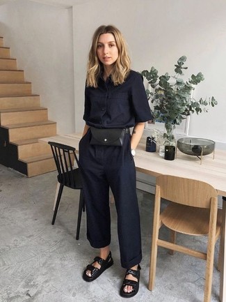 Black Leather Fanny Pack Outfits: 
