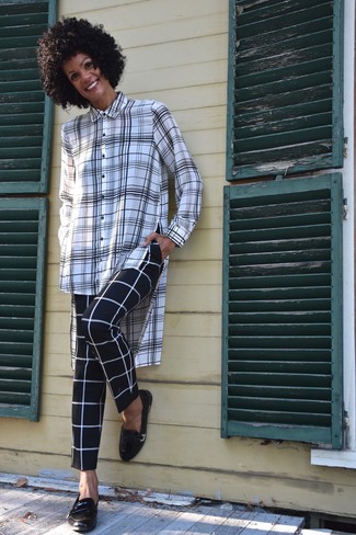 Black and White Check Skinny Pants Outfits: 