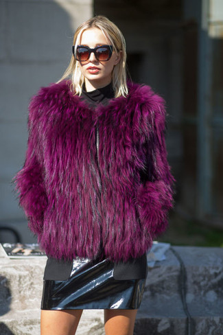 Light Violet Fur Jacket Outfits: 