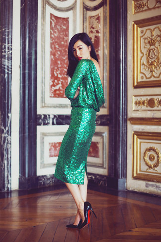 Green Sequin Sheath Dress Outfits: 