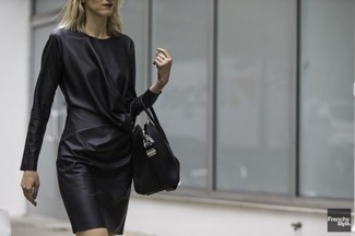 Sleeveless Leather Sheath Dress Black
