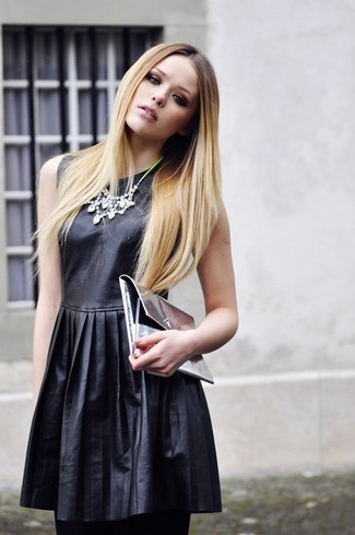 Skater Dress With Leather Look Pleated Skirt