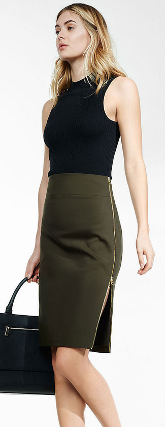 Olive Pencil Skirt Outfits: 