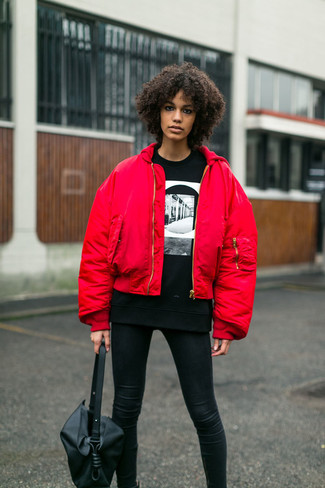 Red Bomber Jacket Outfits For Women: 