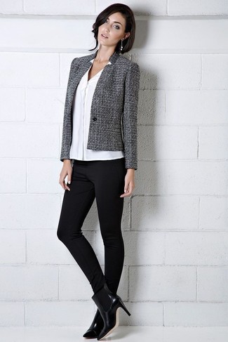 Charcoal Tweed Jacket Outfits For Women: 
