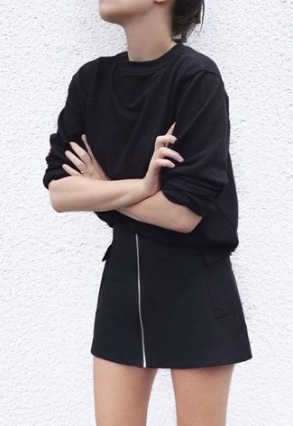 Lacey Knit Mini Skirt Black
