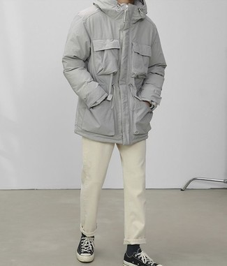 Grey Parka Outfits For Men: 