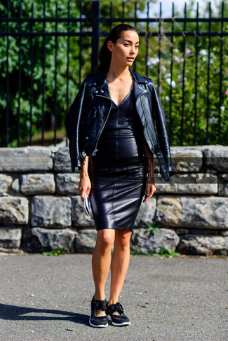 Black Leather Bodycon Dress Outfits: 