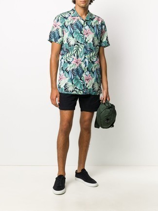 Dark Green Canvas Fanny Pack Outfits For Men: 