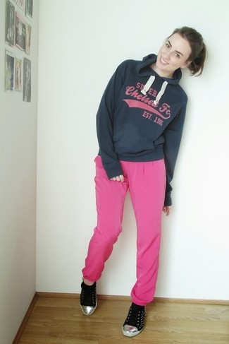 Hot Pink Pajama Pants Outfits For Women: 