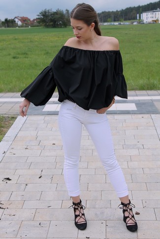 Off Shoulder Top With Deep Fold In Rib