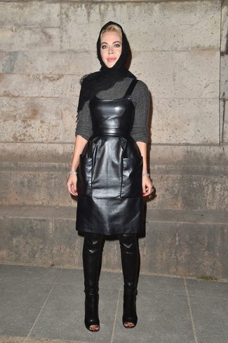 Black Leather Overall Dress Outfits: 