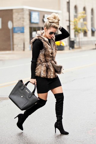 Dark Brown Fur Vest Outfits For Women: 