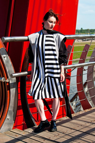 White Vertical Striped Shift Dress Outfits: 