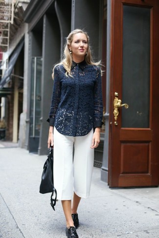 Navy Lace Dress Shirt Outfits For Women: 