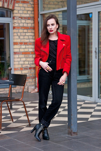 Red Biker Jacket Outfits For Women: 