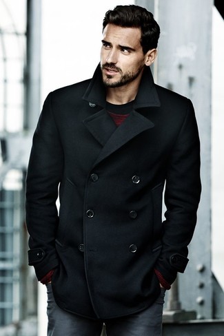 Black Down Two Toned Peacoat