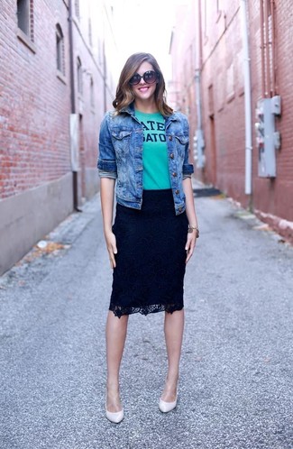 Black Lace Pencil Skirt Outfits: 