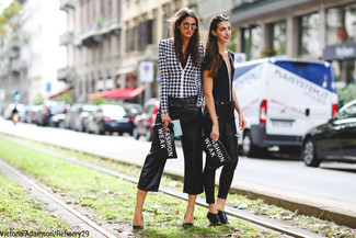 Black and White Print Leather Clutch Outfits: 