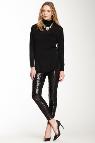 Black Sequin Leggings Outfits: 