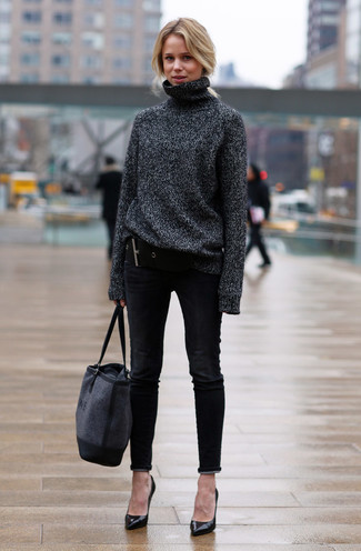 Charcoal Wool Turtleneck Outfits For Women: 