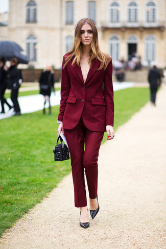 Burgundy Dress Pants Outfits For Women: 