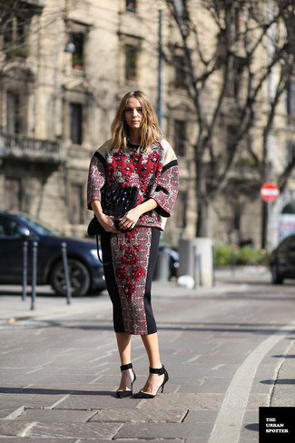 Burgundy Embroidered Midi Skirt Outfits: 