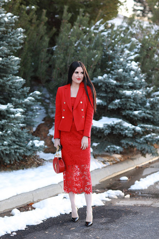 Red Lace Sheath Dress Outfits: 